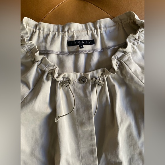 Theory Cropped Jacket Coat Women’s Size Small Beige Cream Drawstring - Picture 2 of 9